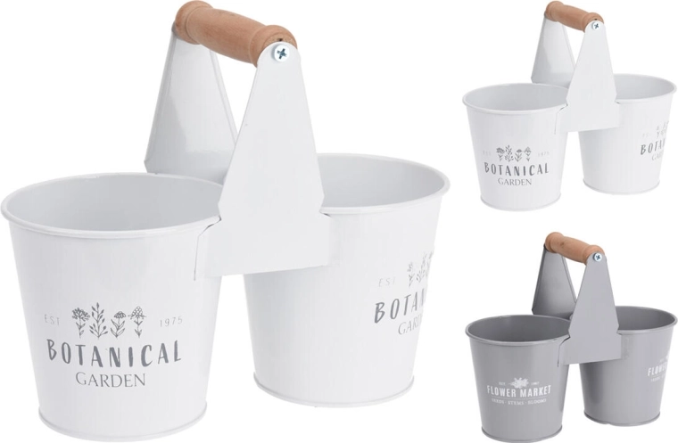 Dekoračný dvojitý kovový kvetináč s rukoväťou 23,5 × 11,5 × 10,8 cm