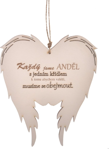 Drevené anjelské krídla s nápisom „každý sme“ 18 × 21 cm