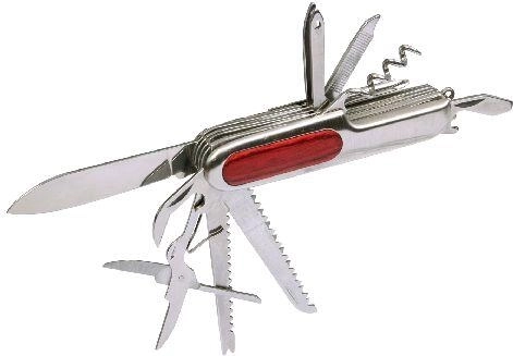 Vreckový multifunkčný nôž z nerezu s drevenou rukoväťou, 11 funkcií