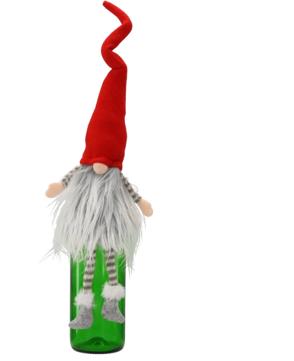 Vianočný dekoratívny škriatok – návlek na fľašu vína