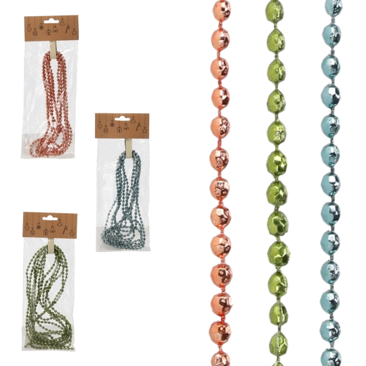 Vianočná girlanda s korálkami 2,7 m – olivová, medená a grafitová