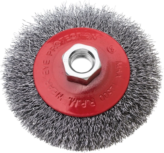 Miskový oceľový kefový kotúč 100 mm, drôt 0,3 mm, závit M14