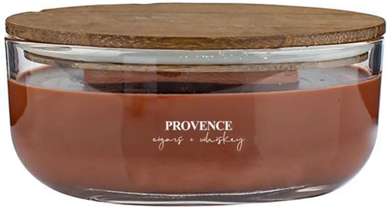 Vonná sviečka v skle Provence s dreveným knôtom cigars & whisky 24 h