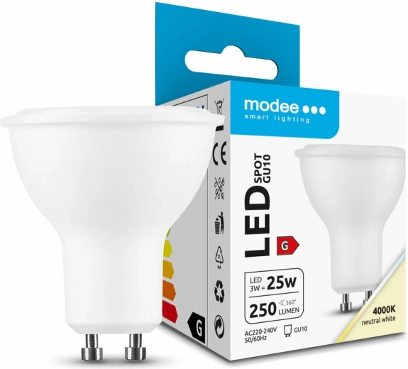 Modee LED bodová žiarovka GU10 3 W neutrálna biela