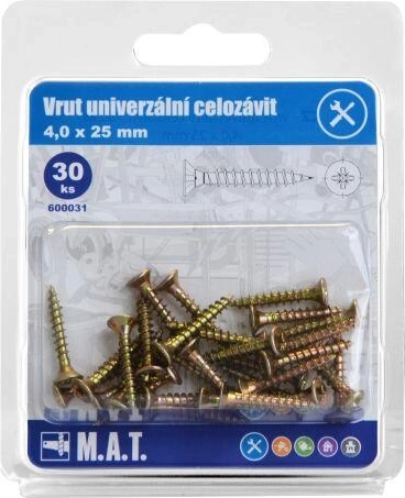 Univerzálny skrutka s plným závitom 4,0 × 25 mm, zinkovaný (30 ks)