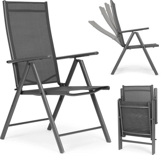 Skladacia oceľová záhradná stolička s nastaviteľným operadlom, sivá, MULTIGARDEN