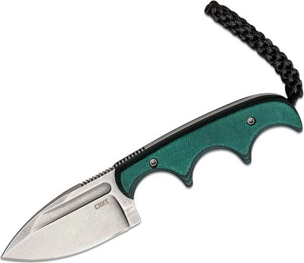 CRKT Minimalist Spear Point – krčný nôž, stonewash, zeleno‑čierna Micarta, 5,5 cm