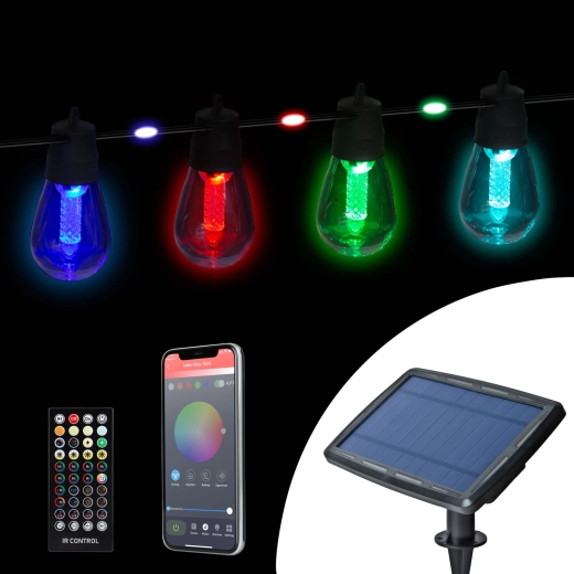 Inteligentná solárna svetelná reťaz s farebnými RGB LED 14,5 m Bluetooth