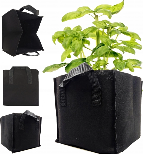 Textilný pestovateľský kvetináč z filcu s uškami 8 l, čierny
