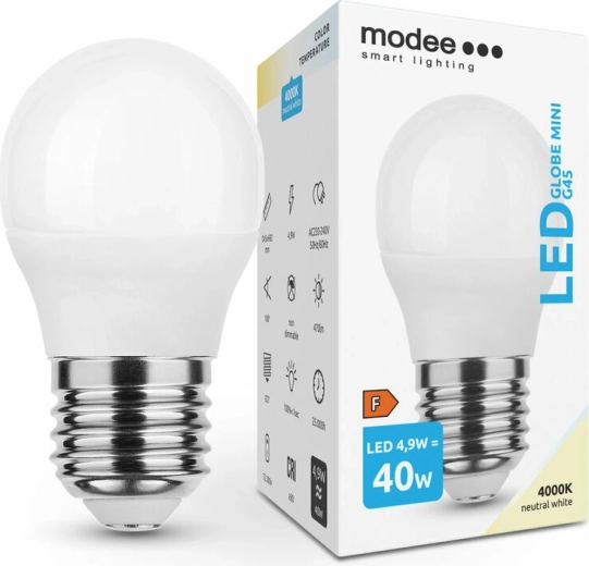 LED žiarovka Modee Globe Mini G45 4,9 W E27, 470 lm, neutrálna biela