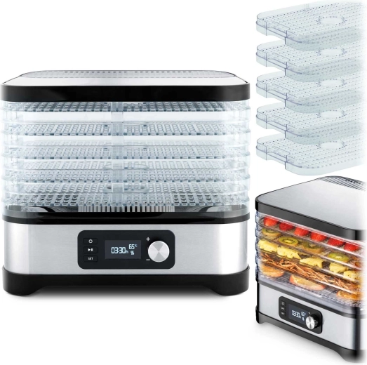 Sušička potravín Berdsen strieborná, 10 l, 5 tácok, 35–70 °C