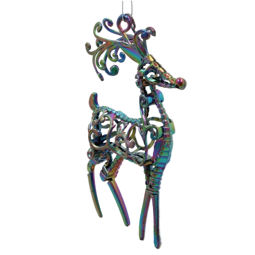 Závesná vianočná ozdoba jeleň s dúhovým irizujúcim efektom 10 × 16 cm
