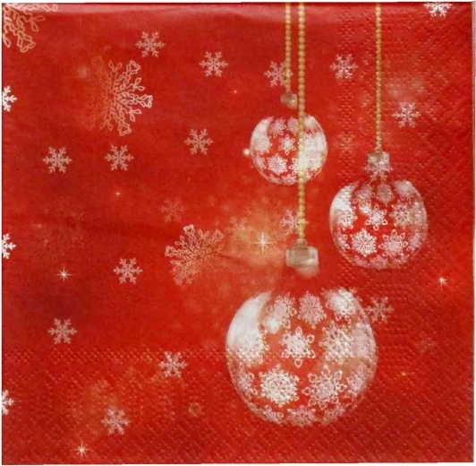Vianočné obrúsky s červenými guľami 33 × 33 cm, 3-vrstvové – 1 kus