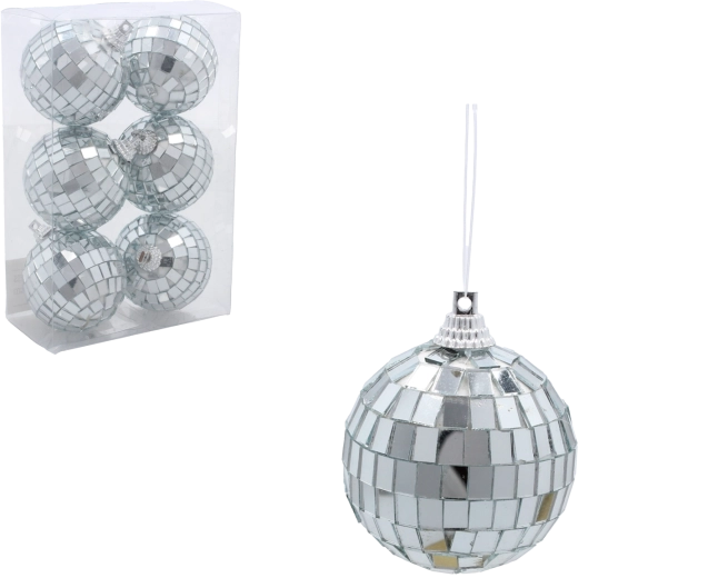 Sada 6 zrkadlových strieborných vianočných gúľ 5 cm