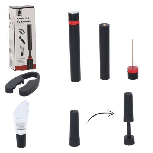 Súprava 4 vinárskych doplnkov s tlakovým vývrtkou