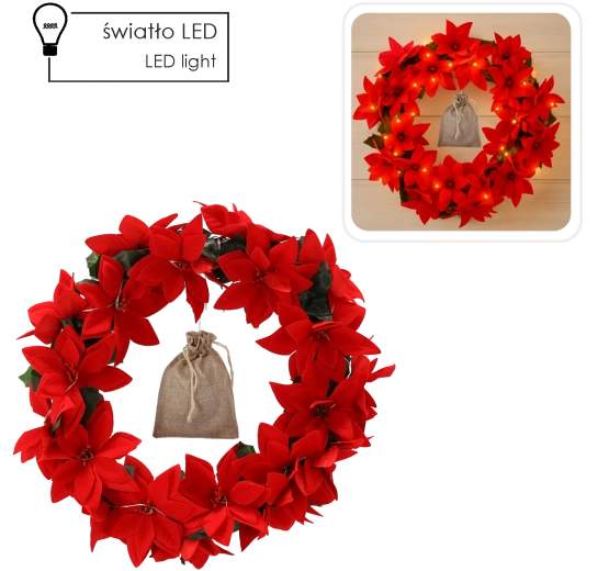 Vianočný veniec Hviezda betlehemská 40 cm s LED