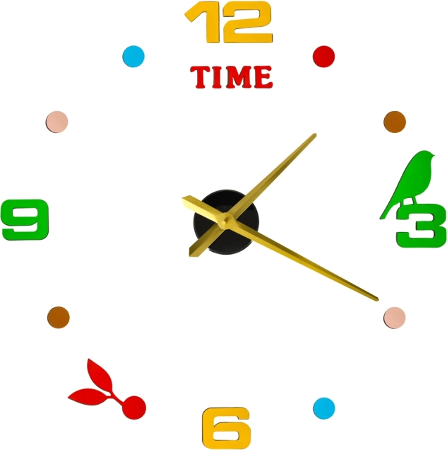 Nalepovacie DIY nástenné hodiny s nastaviteľným priemerom 80–90 cm, zlaté ručičky, farebné číslice