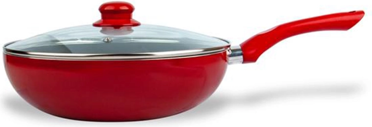 Panvica wok s pokrievkou Kitchisimo Rosso 28 cm s nepriľnavým povrchom