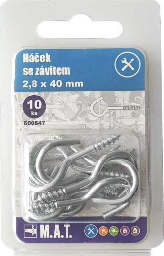 Háčik so závitom 20 × 2,3 mm, zinkovaný (10 ks)