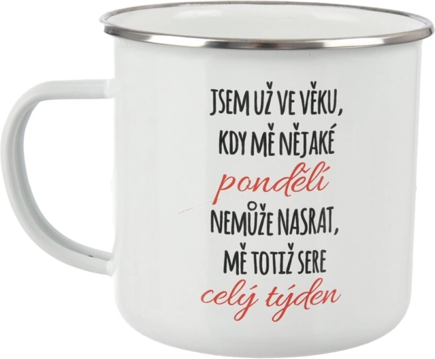 Smaltovaný plecháčik Pondelok 500 ml biely