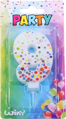 Párty sviečka číslo 9 s bodkami