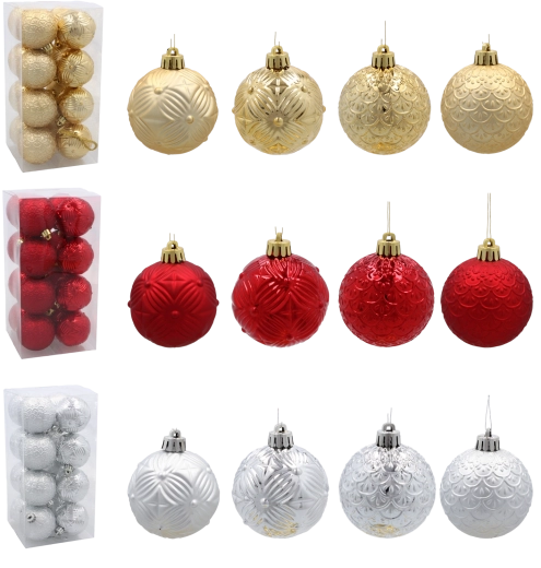 Sada 16 vianočných ozdôb 6 cm v červenej, zlatej a striebornej
