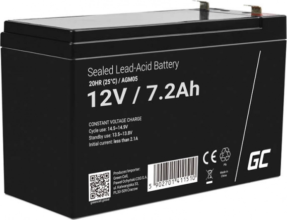 Nabíjateľná AGM batéria 12 V 7,2 Ah pre UPS a alarmy GREEN CELL