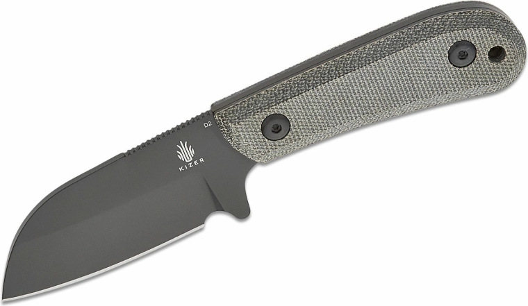 Kizer Deckhand Black pevný nôž 7,5 cm s čiernym povrchom Stonewash a rukoväťou Micarta, puzdro Kydex