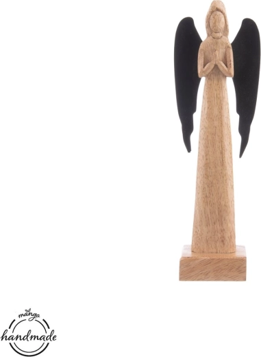 Dekoratívny anjel z mangového dreva s kovovými krídlami 27 cm