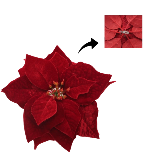 Vianočný kvet poinsettia s klipom 25 cm – bordová