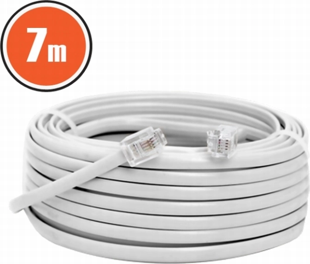 Telefónny kábel 6P4C, 7 m, biely