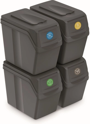 Sada 4 triediacich košov Sortibox 4×20 l – sivý kameň
