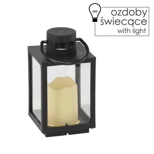 Vianočná lucerna s LED sviečkou 11 × 11 × 20,5 cm – čierna