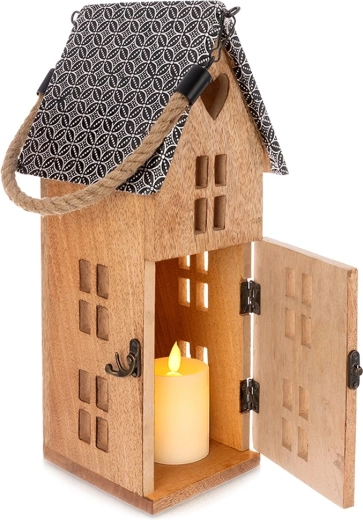 Drevený LED lampáš z mangového dreva 16,5 × 35,5 cm