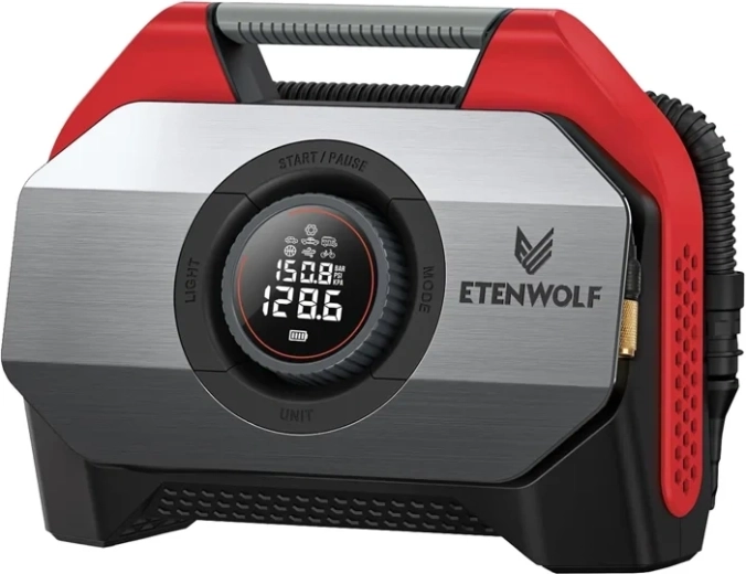 Autokompresor Etenwolf S6 s powerbankou 19 200 mAh, 11,03 bar, červený