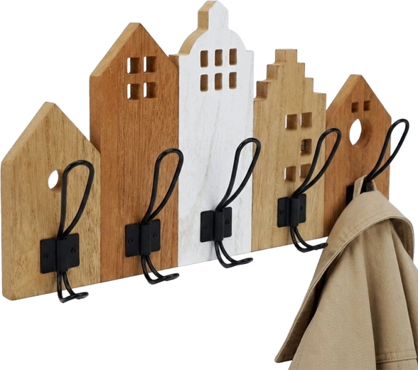 Nástenný vešiak s motívom domčekov Home Styling Collection 48 × 8 × 26 cm - 1 kus
