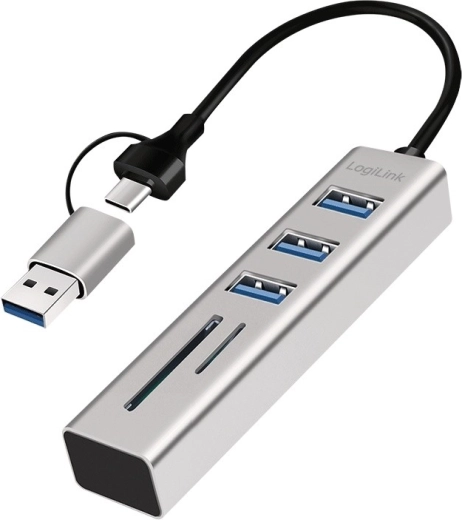 LogiLink USB‑C/USB‑A hub 3× USB 3.0 s čítačkou SD a microSD