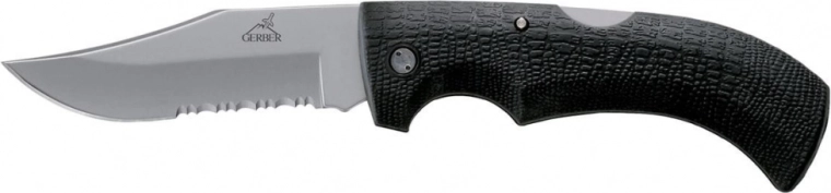 Gerber Gator vreckový turistický nôž 9,5 cm so zúbkovaním, čierny, GFN, nylonové puzdro