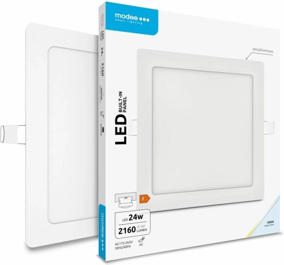 Modee Lighting štvorcový vstavaný LED panel 24 W studená biela