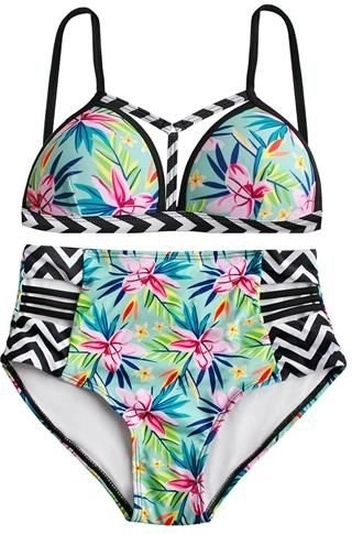 dámske dvojdielne plavky s vysokým pásom, push‑up – veľkosť s