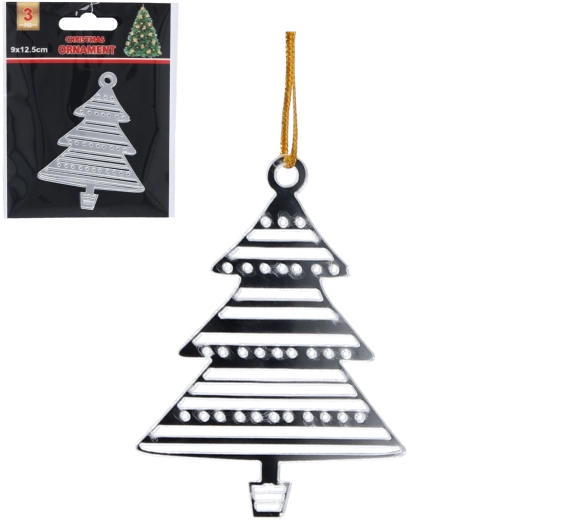 Sada strieborných vianočných ozdôb stromček, 3 ks