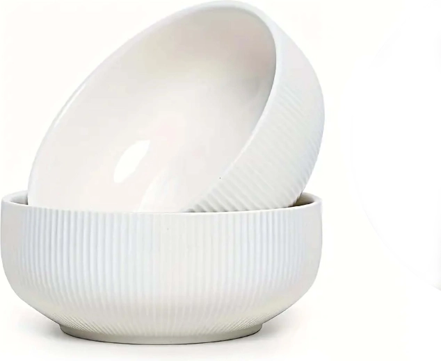 Miska 530 ml z ryhovanej keramiky, krémovo biela