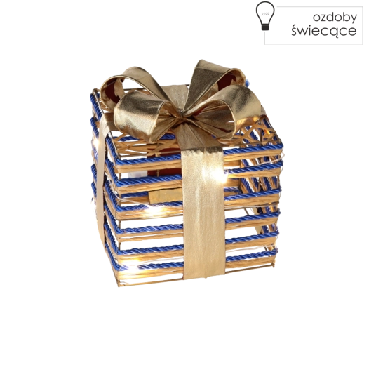 Vianočný svietiaci darček s modrou mašľou 15 cm