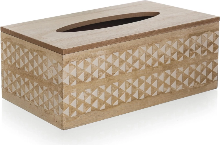 Drevená krabička na papierové vreckovky s bielym ornamentom 24 × 13 × 9,5 cm