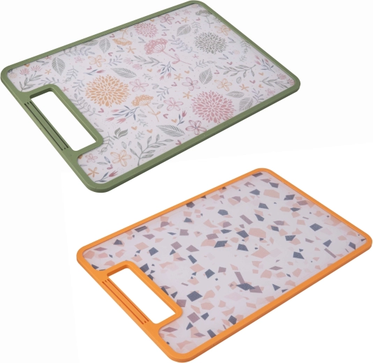 Plastové krájacie doska TORO 29,3 × 19,5 cm, obojstranná, protišmyková, dekor Botanica Terrazzo