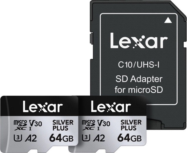 Sada 2× kariet microSDXC LEXAR Silver Plus 64 GB s adaptérom