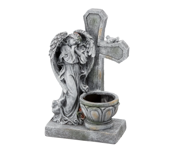 Soška anjela s krížom a kvetináčom 21,5 × 14 × 35,5 cm