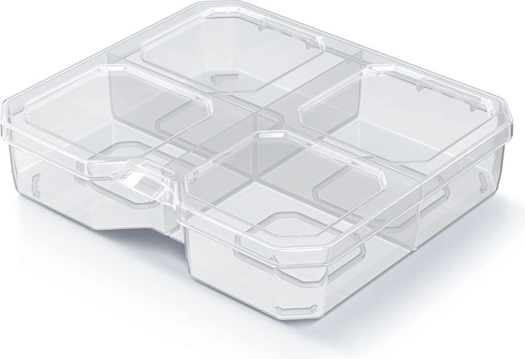 Plastový organizér SQR box so 4 priehradkami 15,6 × 14 × 3,5 cm, transparentný