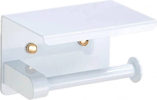 Biely držiak na toaletný papier s poličkou