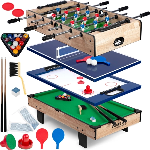 Multifunkčný herný stôl 4v1 NEO-SPORT na stolný futbal, air hokej, pingpong a biliard